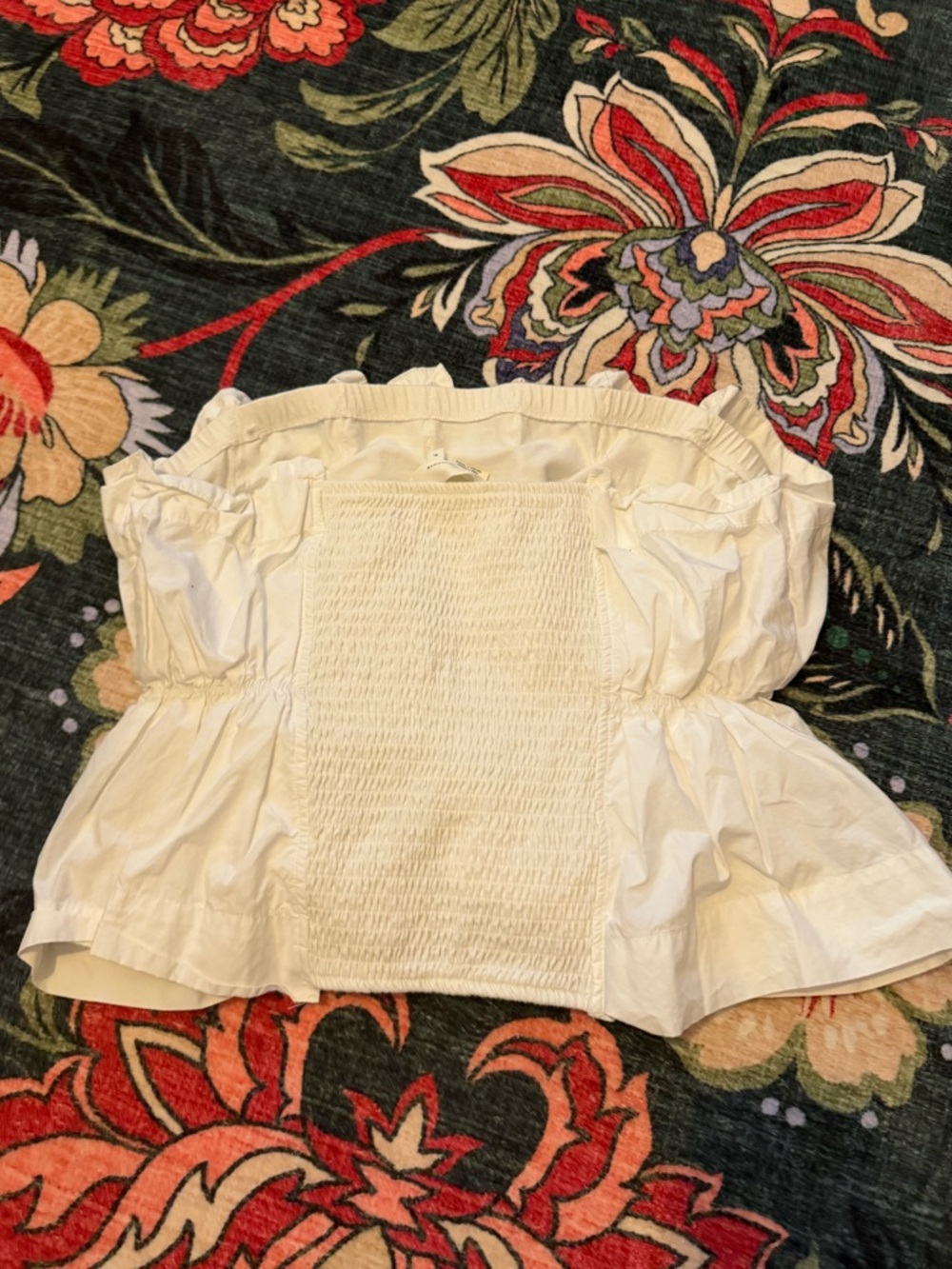3/$25 ๐ค Anthropologie White Strapless Peplum Smocked Top XL - Picture 2 of 8